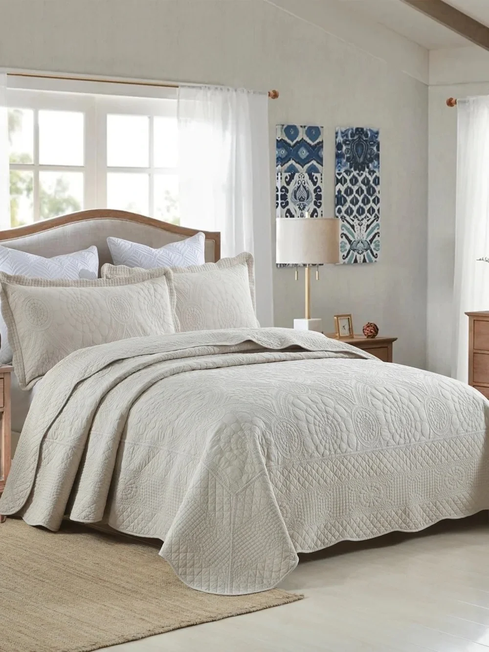 3 PIECE 100% COTTON QUILT SET, OVERSIZED LIGHTWEIGHT QUILTED BEDSPREAD